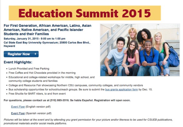 <center>Education Summit 2015 at CSU East Bay<center>